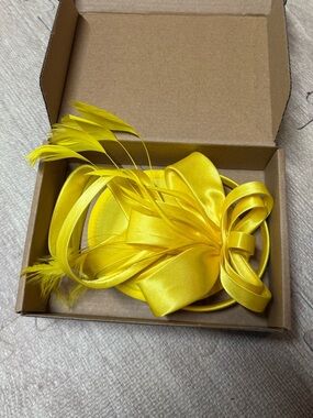 Yellow Satin Feather Headband Fascinator